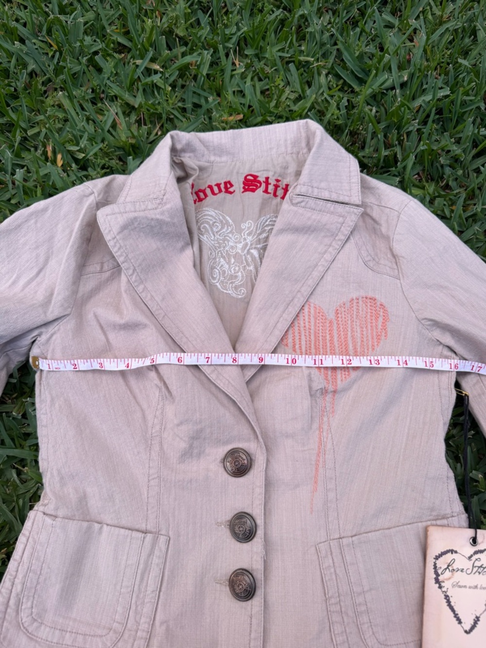 Love Stitch Vintage Boho Embroidered Cotton Blend Blazer Jacket Small NWT Floral - Picture 6 of 10